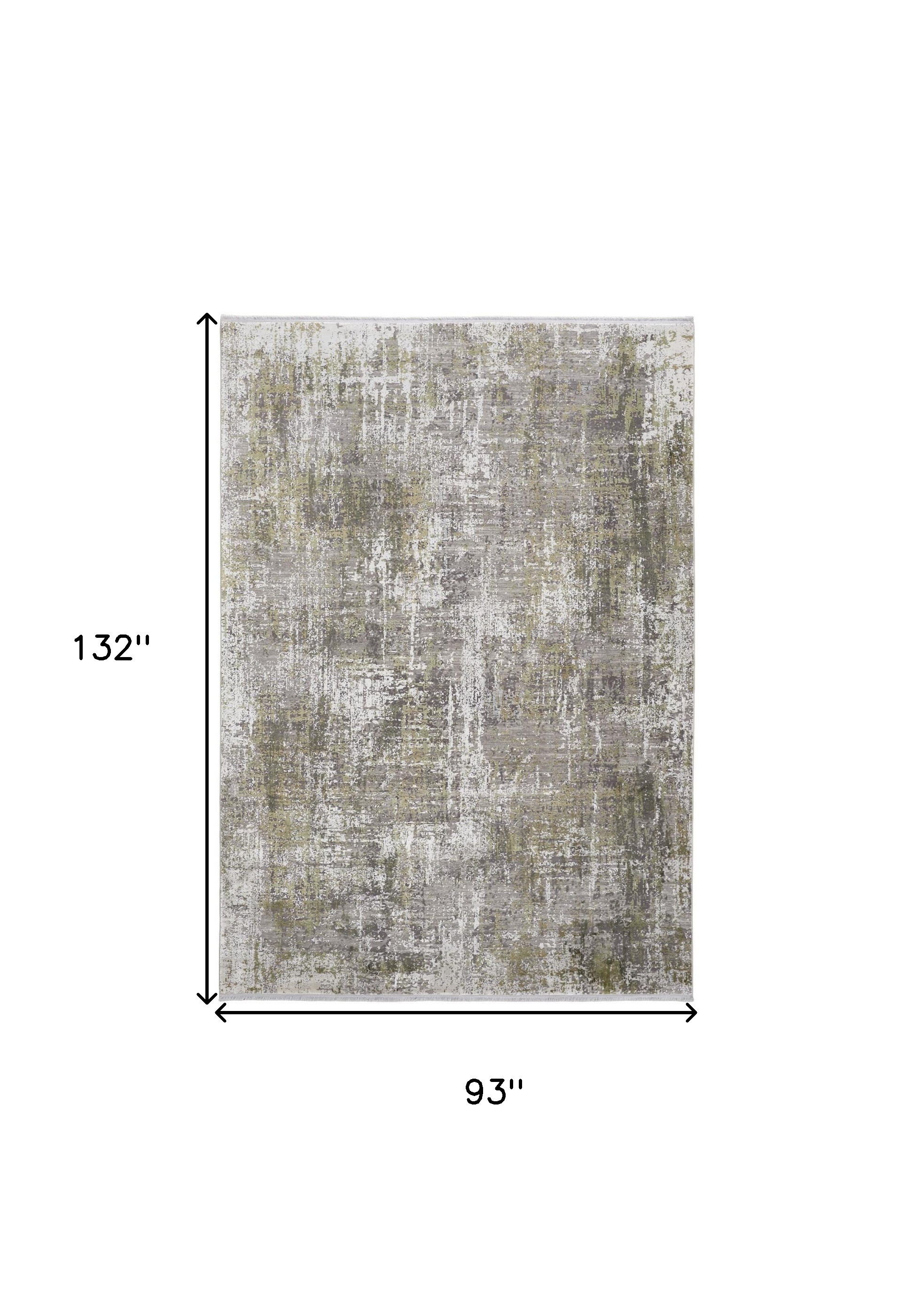 8" X 11" Green Gray And Ivory Abstract Area Rug With Fringe