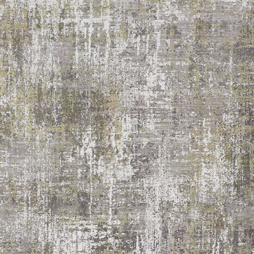 10" X 13" Green Gray And Ivory Abstract Area Rug With Fringe