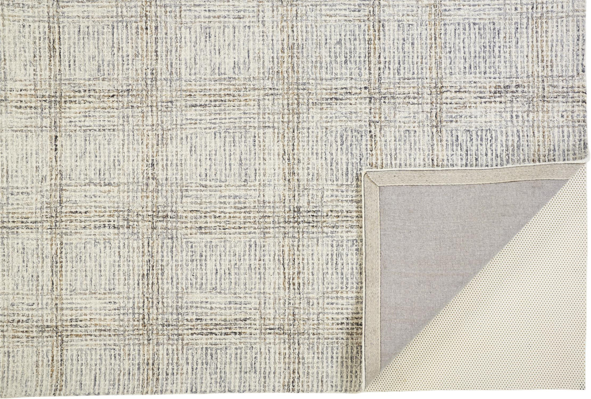 5" X 8" Ivory And Gray Wool Plaid Tufted Handmade Stain Resistant Area Rug