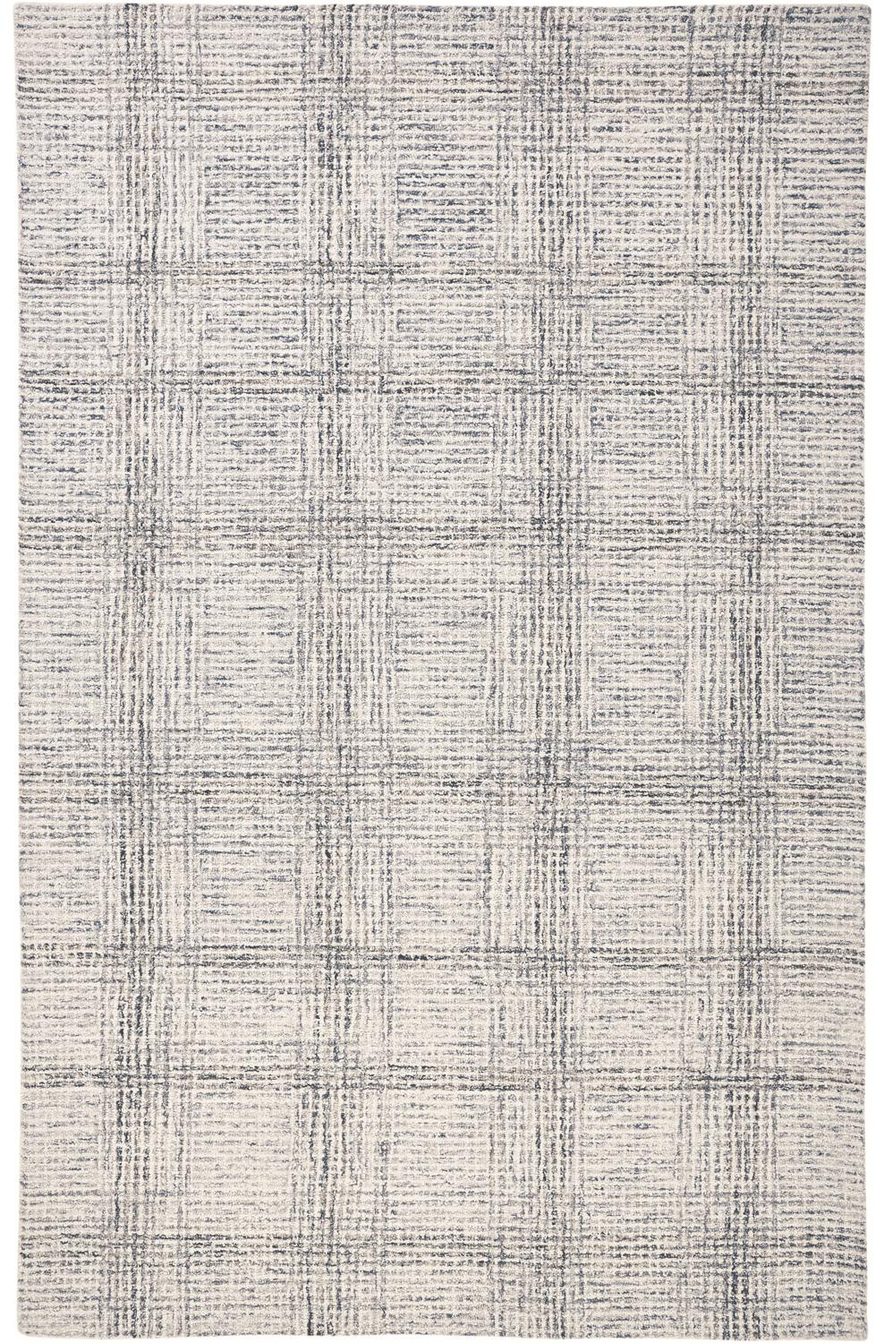 8" X 10" Ivory And Gray Wool Plaid Tufted Handmade Stain Resistant Area Rug