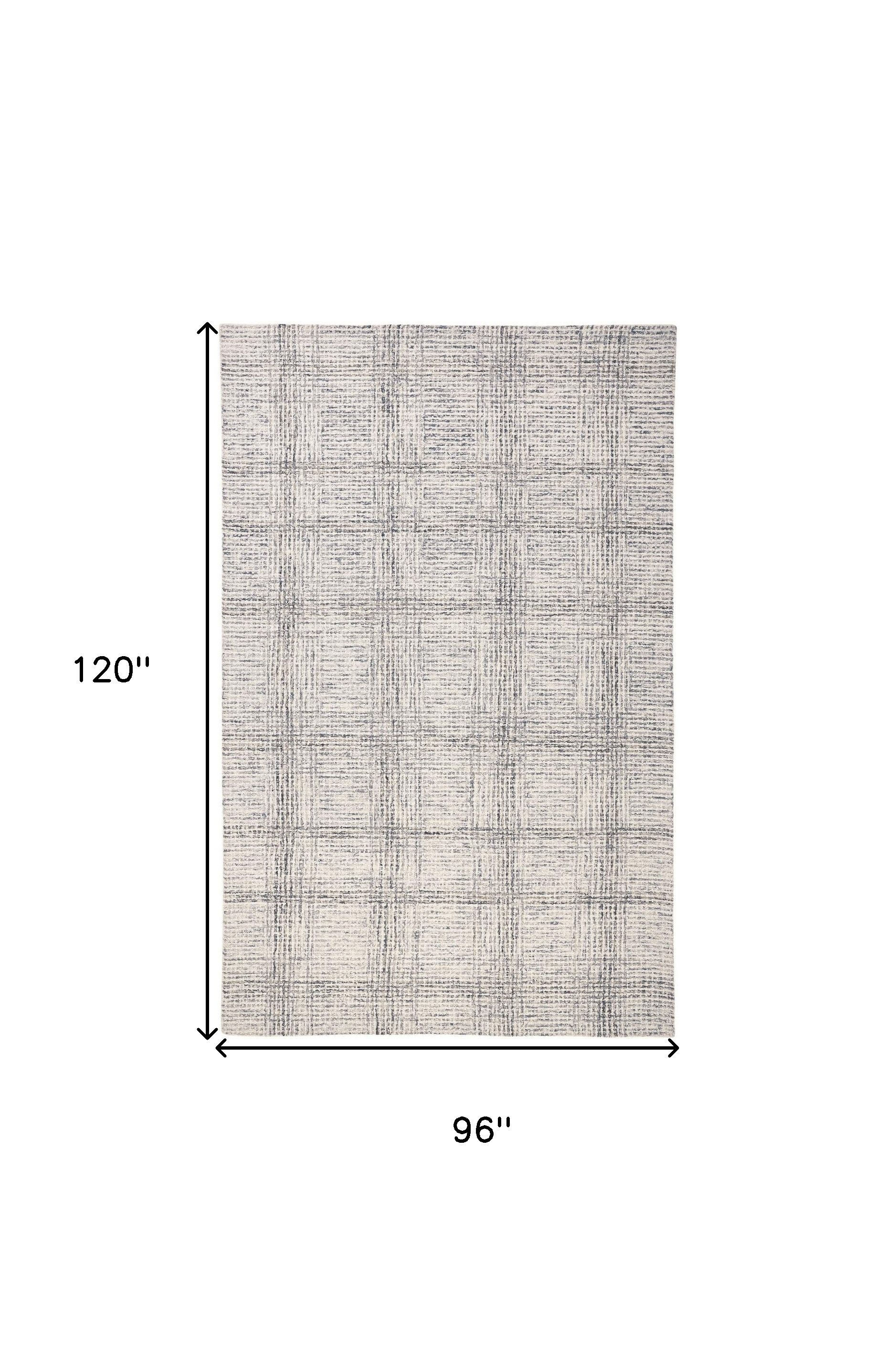 8" X 10" Ivory And Gray Wool Plaid Tufted Handmade Stain Resistant Area Rug
