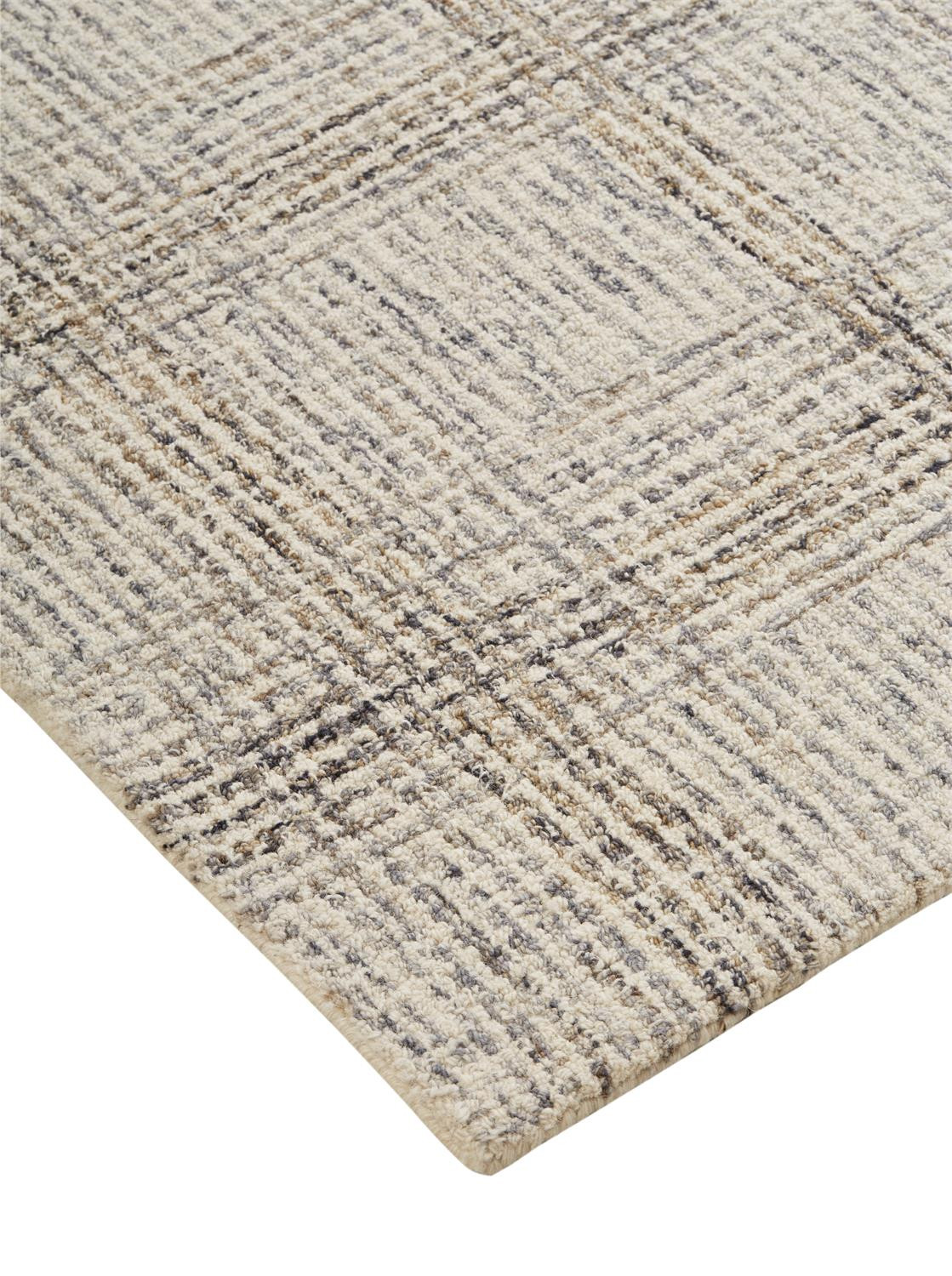 8" X 10" Ivory And Gray Wool Plaid Tufted Handmade Stain Resistant Area Rug