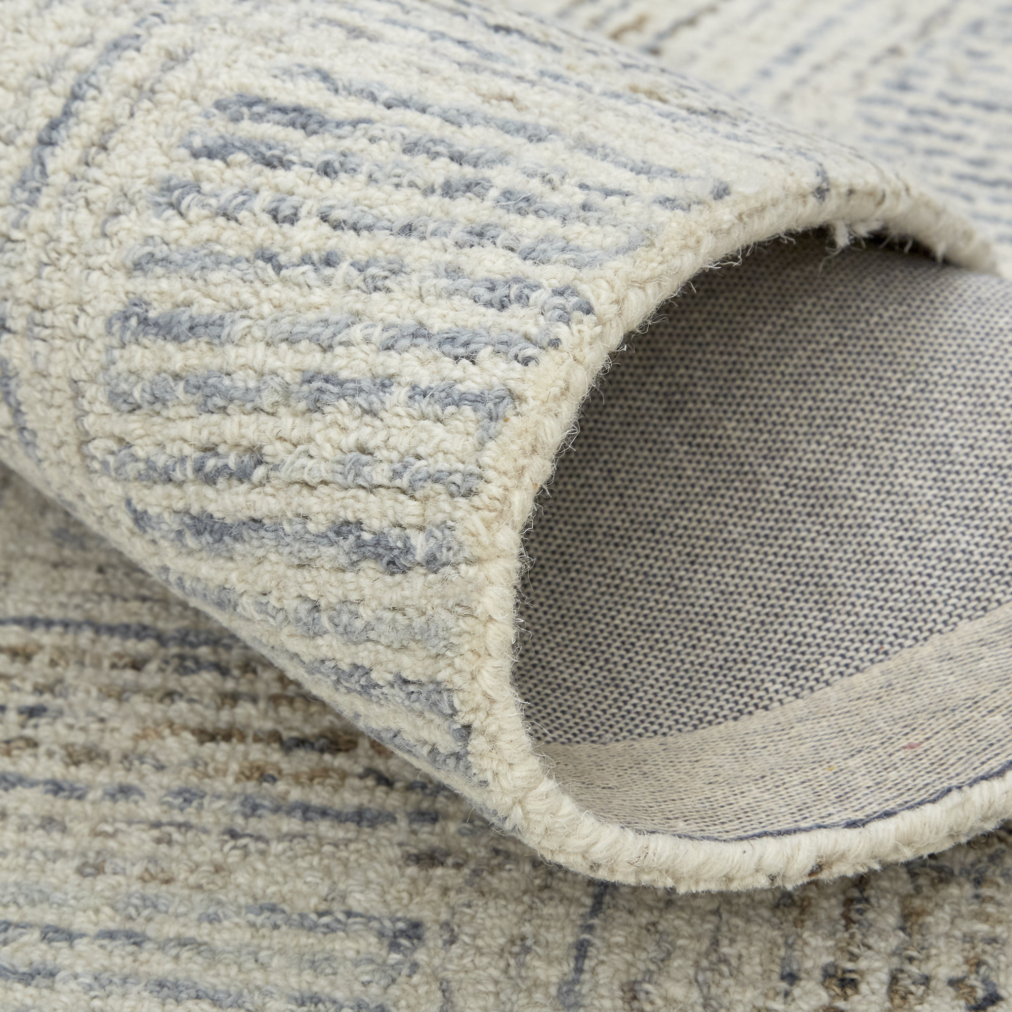 8" X 10" Ivory And Gray Wool Plaid Tufted Handmade Stain Resistant Area Rug