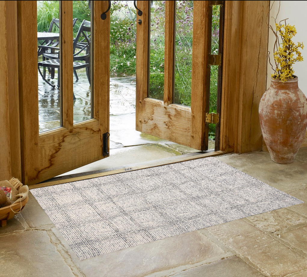 2" X 3" Ivory And Gray Wool Plaid Tufted Handmade Stain Resistant Area Rug