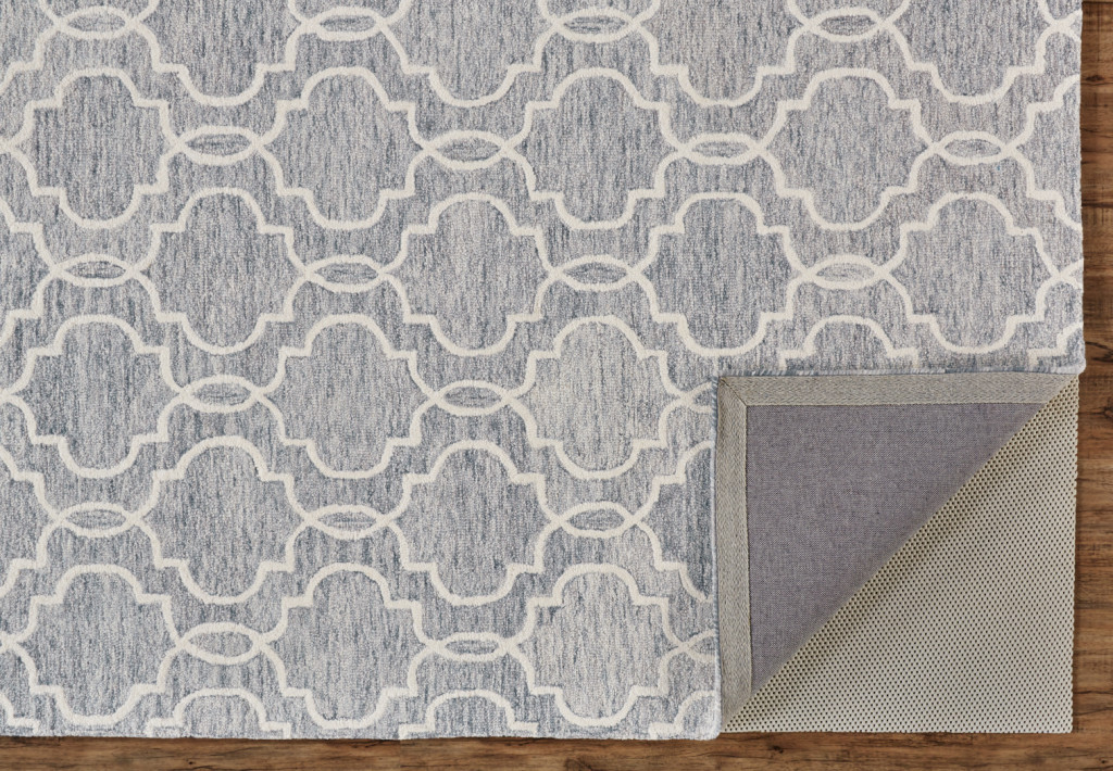 9 X 12 Blue gray And Ivory Wool geometric Tufted Handmade Stain Resistant Area Rug