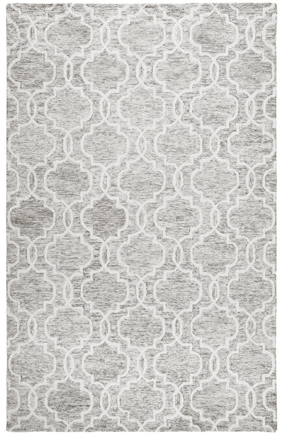 5 X 8 gray And Ivory Wool geometric Tufted Handmade Stain Resistant Area Rug