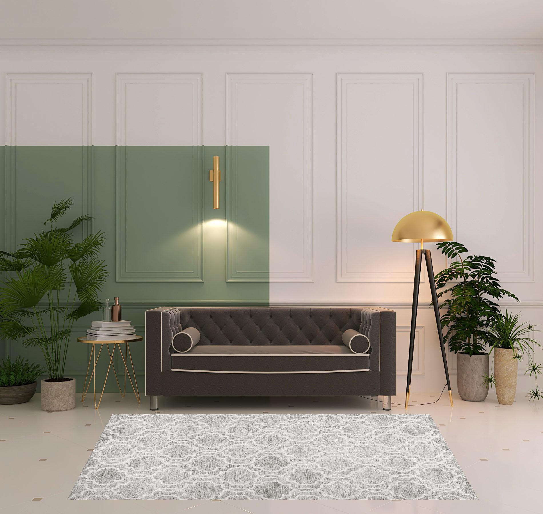 5 X 8 gray And Ivory Wool geometric Tufted Handmade Stain Resistant Area Rug