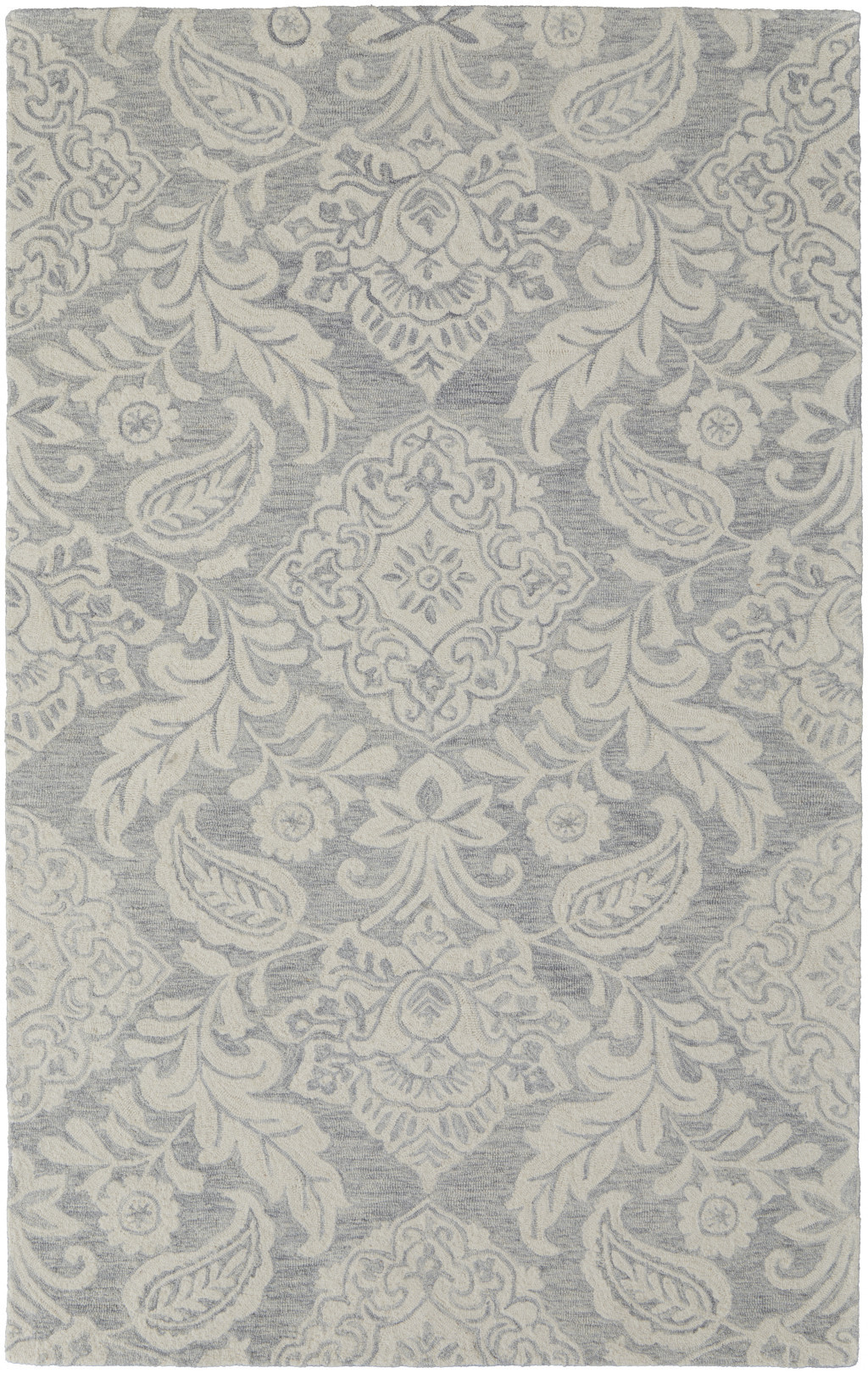 5 X 8 Blue And Ivory Wool Paisley Tufted Handmade Stain Resistant Area Rug