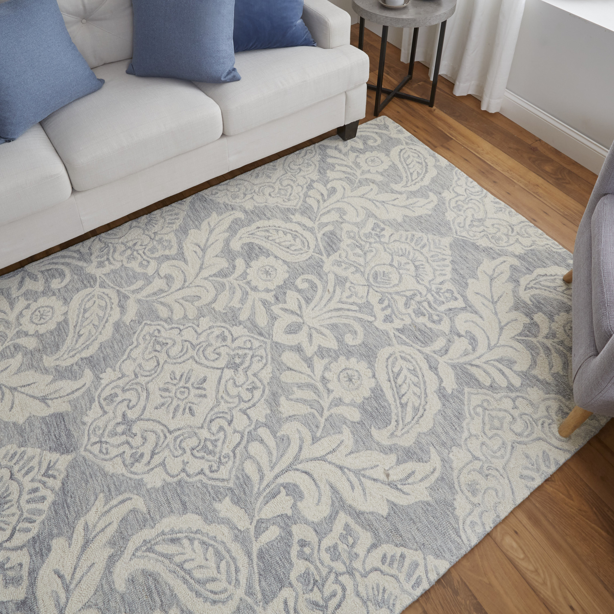 2 X 3 Blue And Ivory Wool Paisley Tufted Handmade Stain Resistant Area Rug