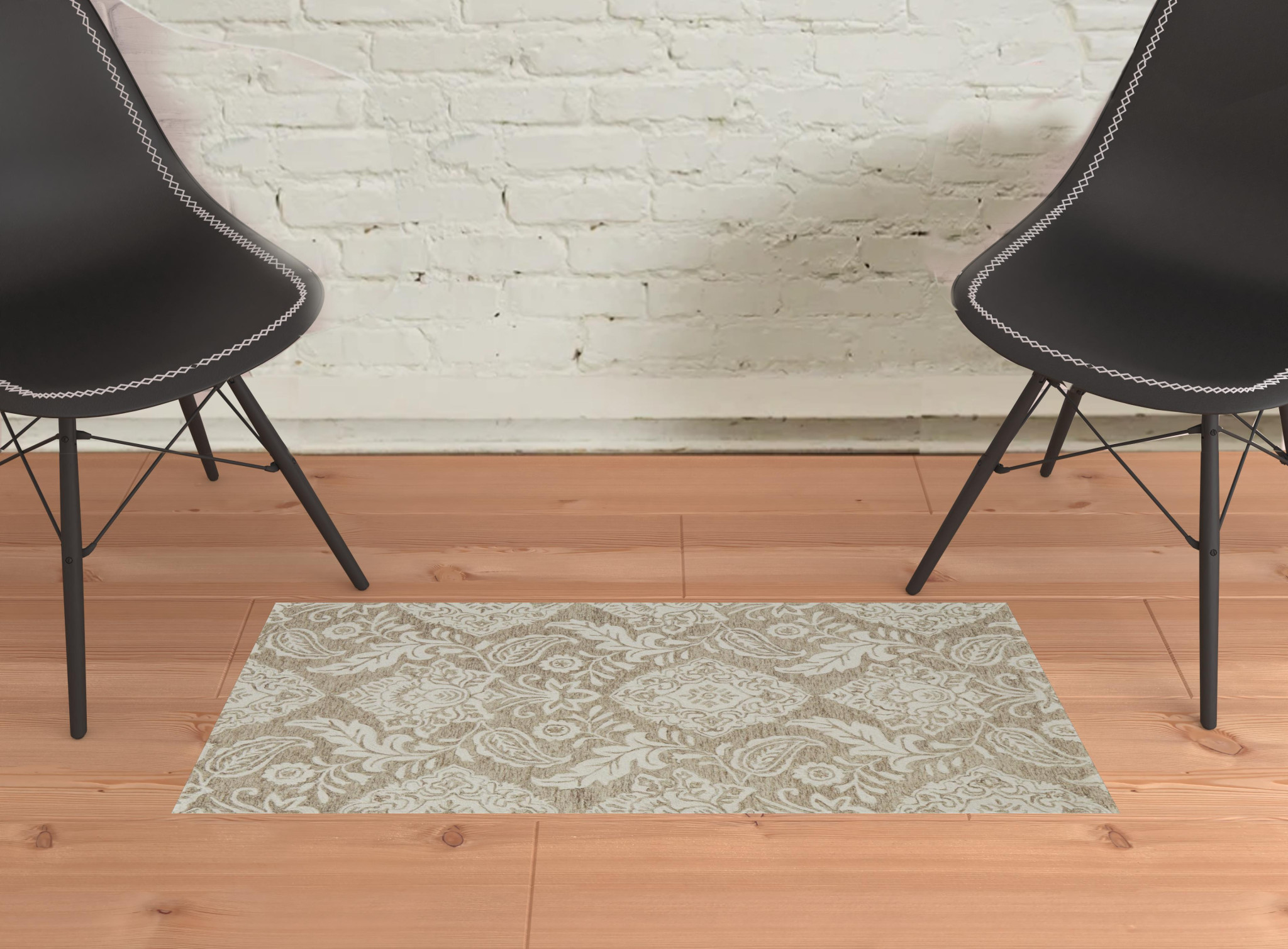2 X 3 Tan And Ivory Wool Paisley Tufted Handmade Stain Resistant Area Rug