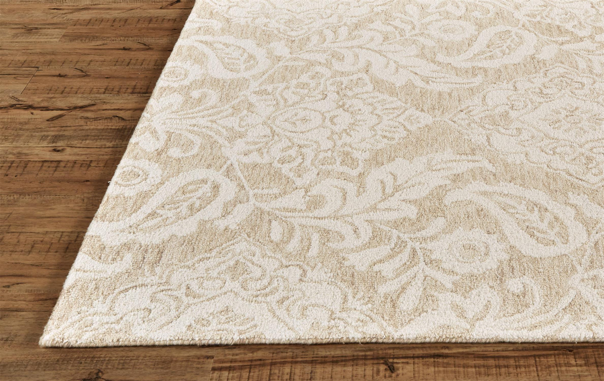 2 X 3 Tan And Ivory Wool Paisley Tufted Handmade Stain Resistant Area Rug