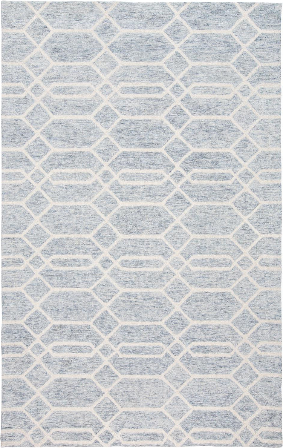 5" X 8" Blue And Ivory Wool Geometric Tufted Handmade Stain Resistant Area Rug