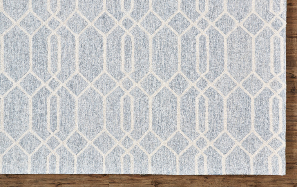5 X 8 Blue And Ivory Wool geometric Tufted Handmade Stain Resistant Area Rug