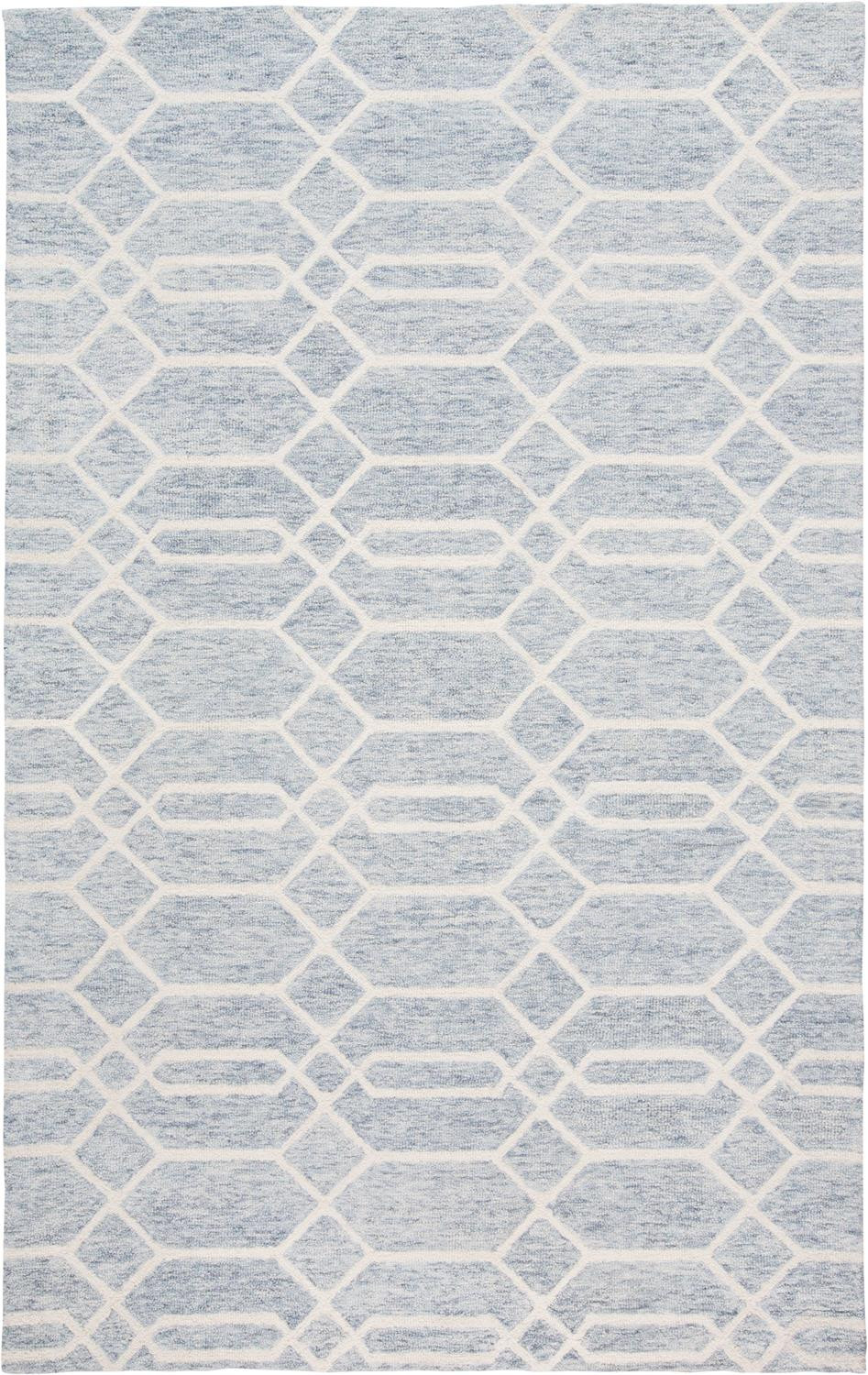 2 X 3 Blue And Ivory Wool geometric Tufted Handmade Stain Resistant Area Rug