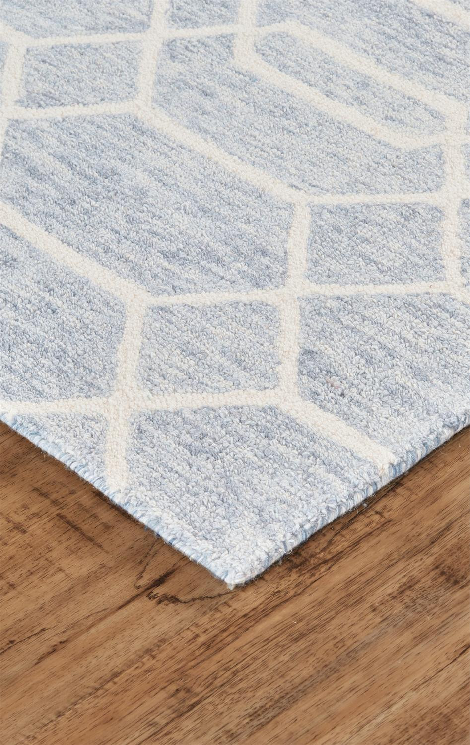 2" X 3" Blue And Ivory Wool Geometric Tufted Handmade Stain Resistant Area Rug