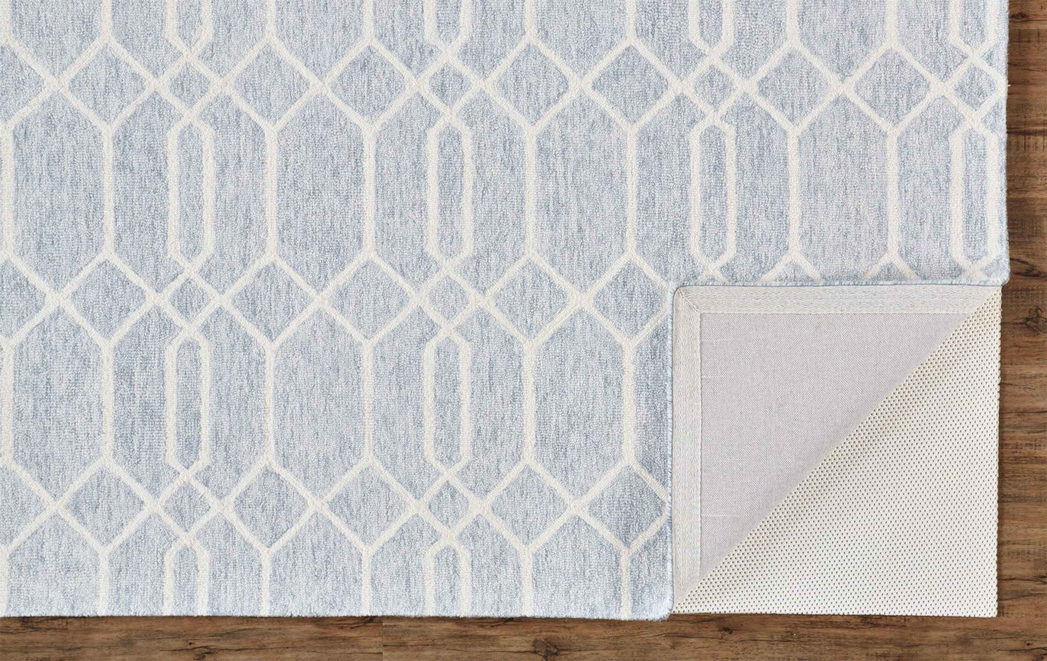 2" X 3" Blue And Ivory Wool Geometric Tufted Handmade Stain Resistant Area Rug