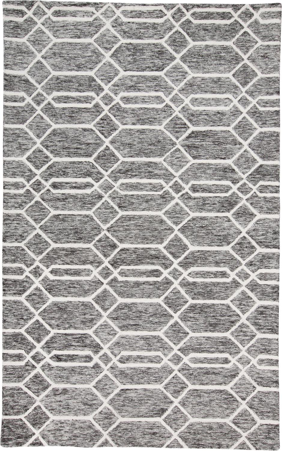 2 X 3 gray Black And Ivory Wool geometric Tufted Handmade Stain Resistant Area Rug