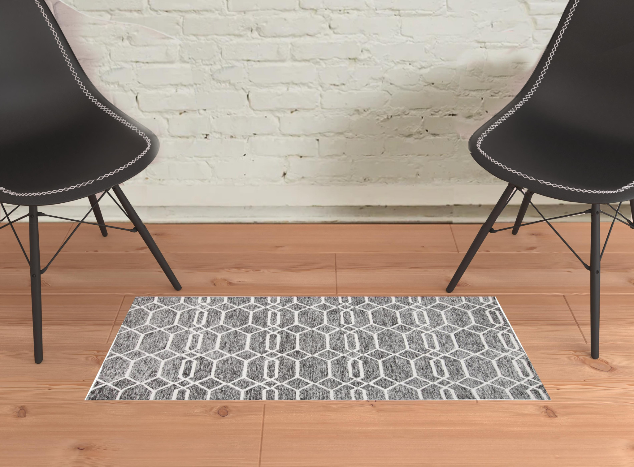 2 X 3 gray Black And Ivory Wool geometric Tufted Handmade Stain Resistant Area Rug