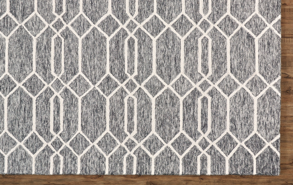 2 X 3 gray Black And Ivory Wool geometric Tufted Handmade Stain Resistant Area Rug