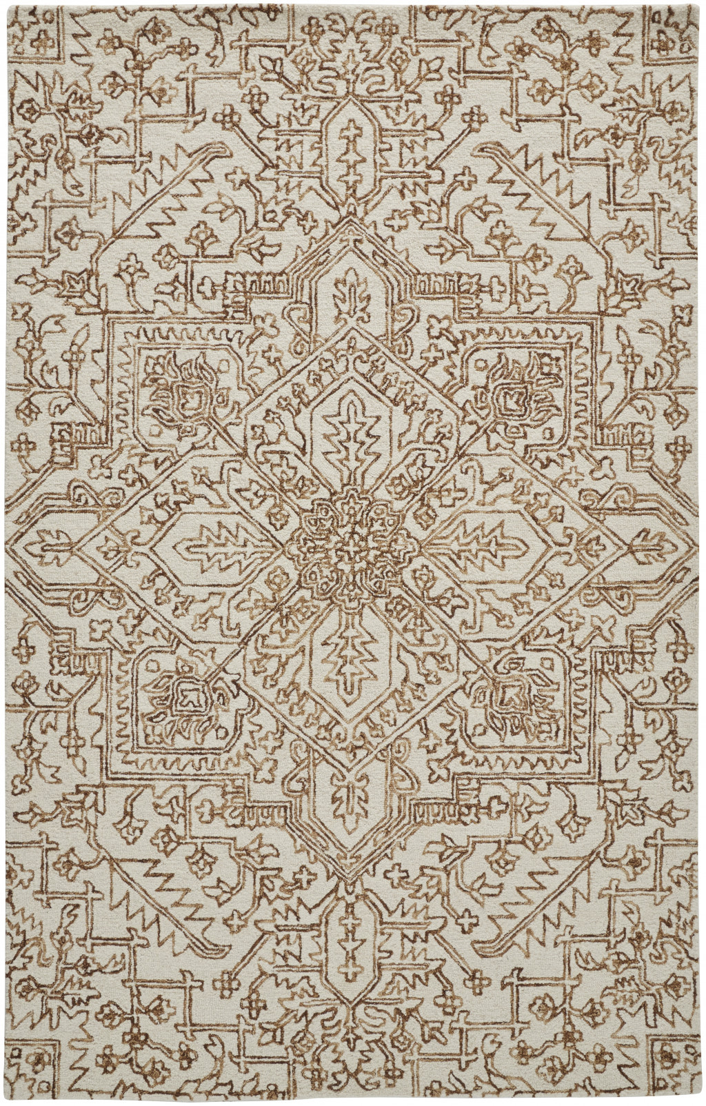 2 X 3 Ivory And Brown Wool Floral Tufted Handmade Stain Resistant Area Rug