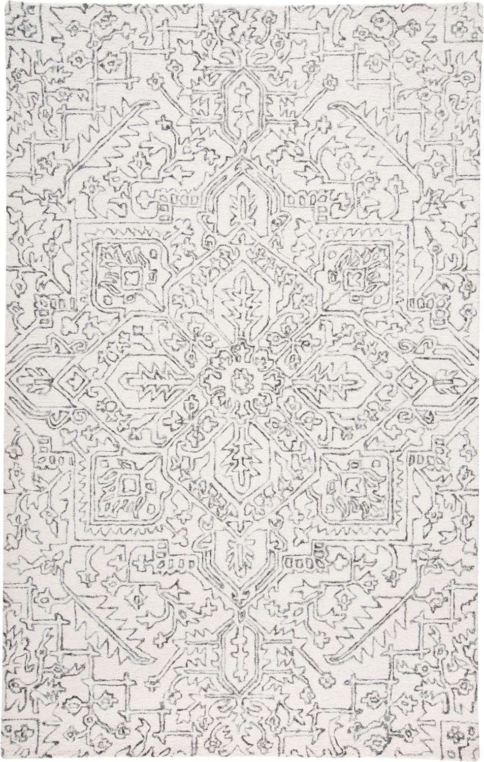 8" X 10" Ivory And Gray Wool Floral Tufted Handmade Stain Resistant Area Rug