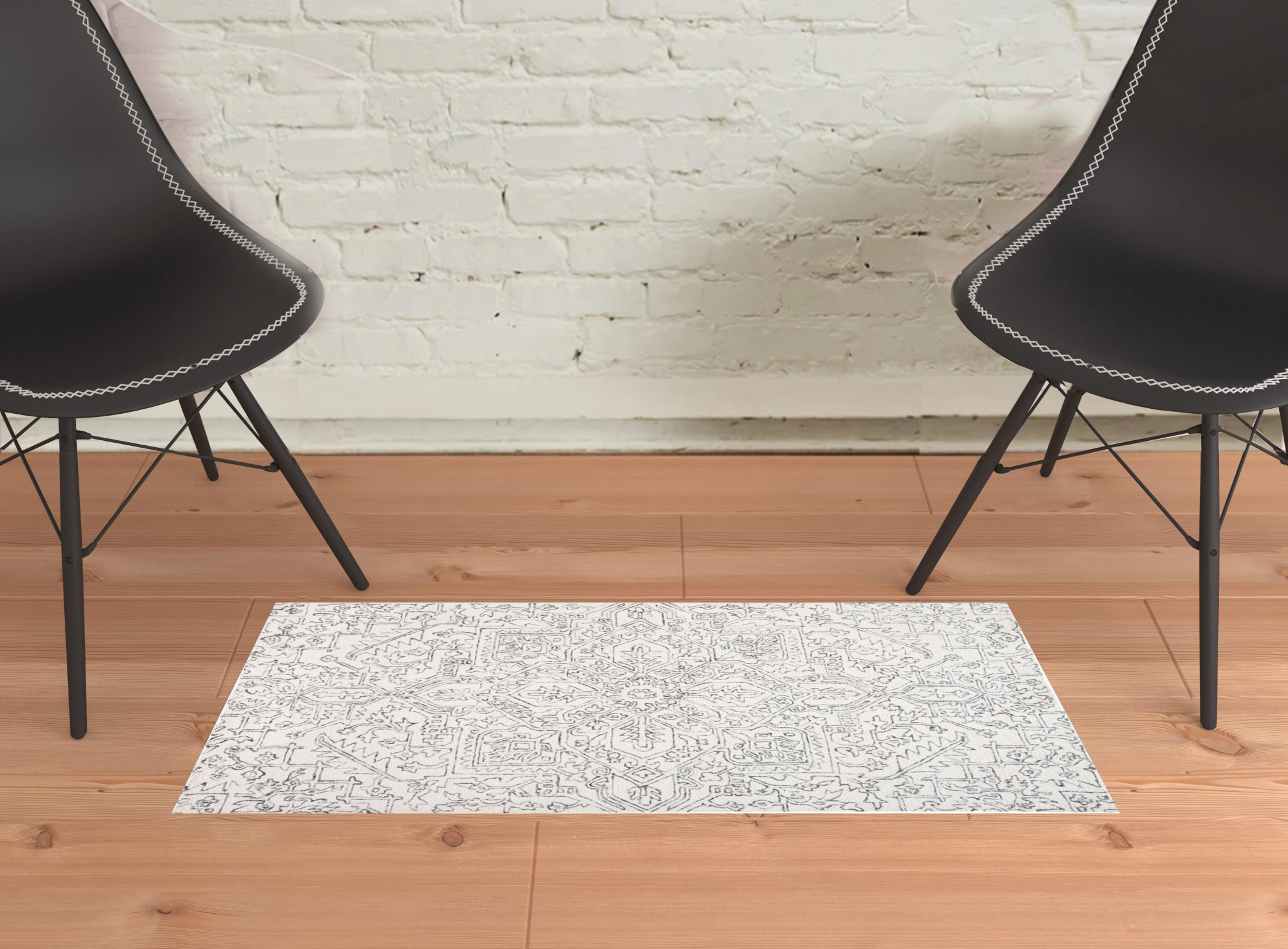 2" X 3" Ivory And Gray Wool Floral Tufted Handmade Stain Resistant Area Rug