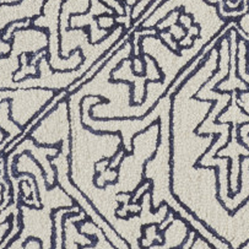 2" X 3" Ivory And Navy Wool Floral Tufted Handmade Stain Resistant Area Rug
