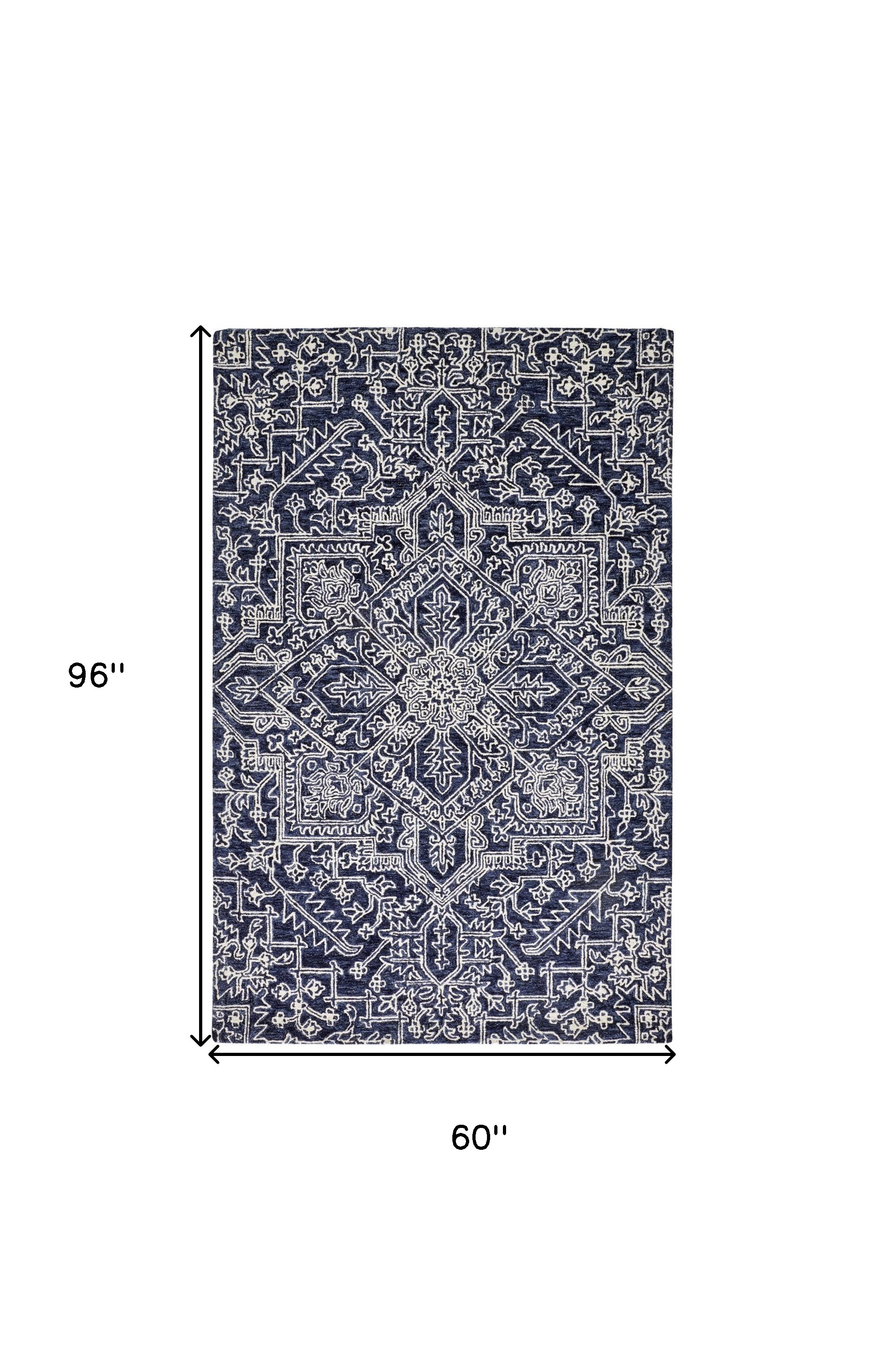 5" X 8" Blue And Ivory Wool Floral Tufted Handmade Stain Resistant Area Rug