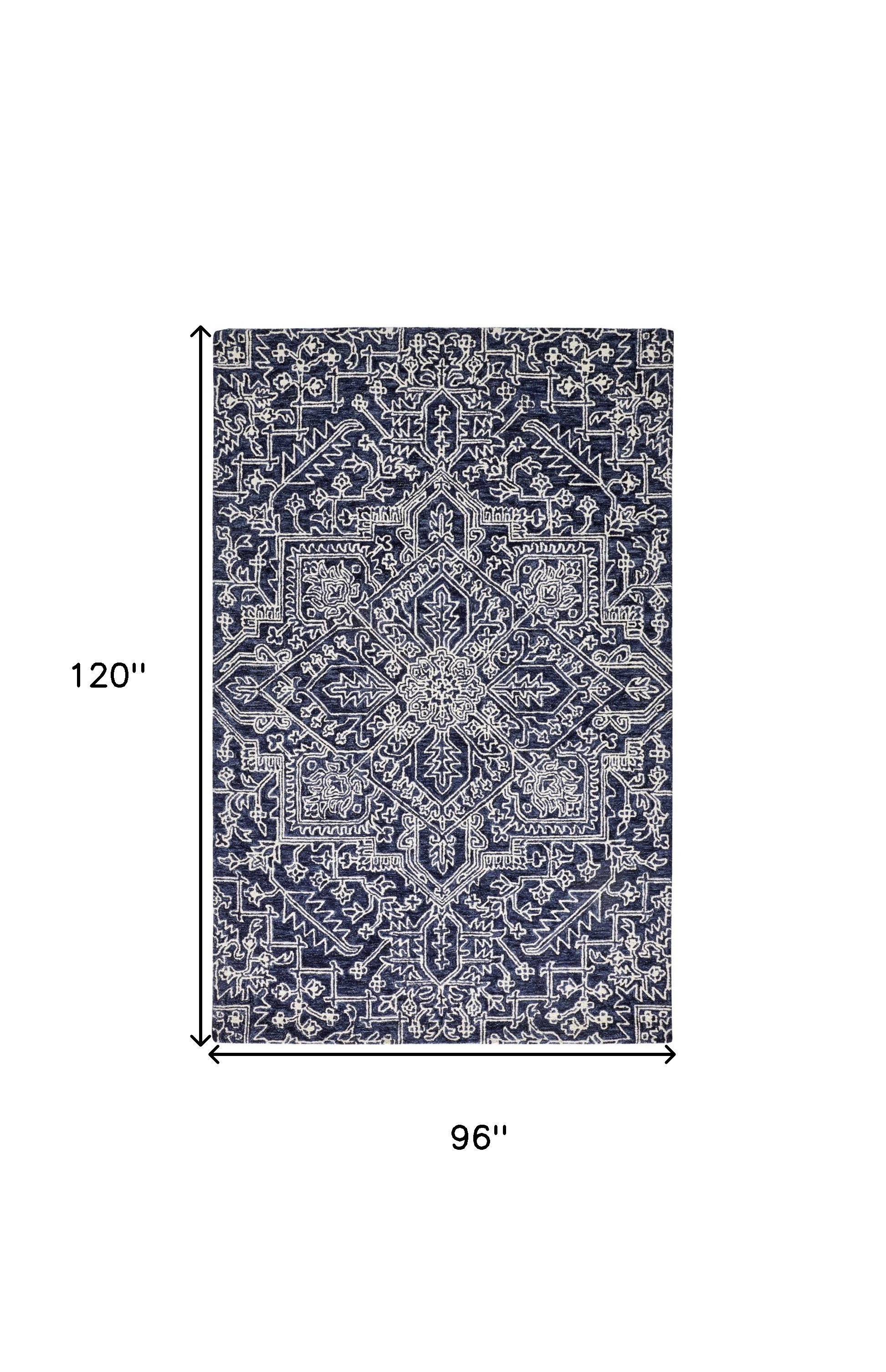 8" X 10" Blue and Ivory Wool Floral Hand Tufted Area Rug
