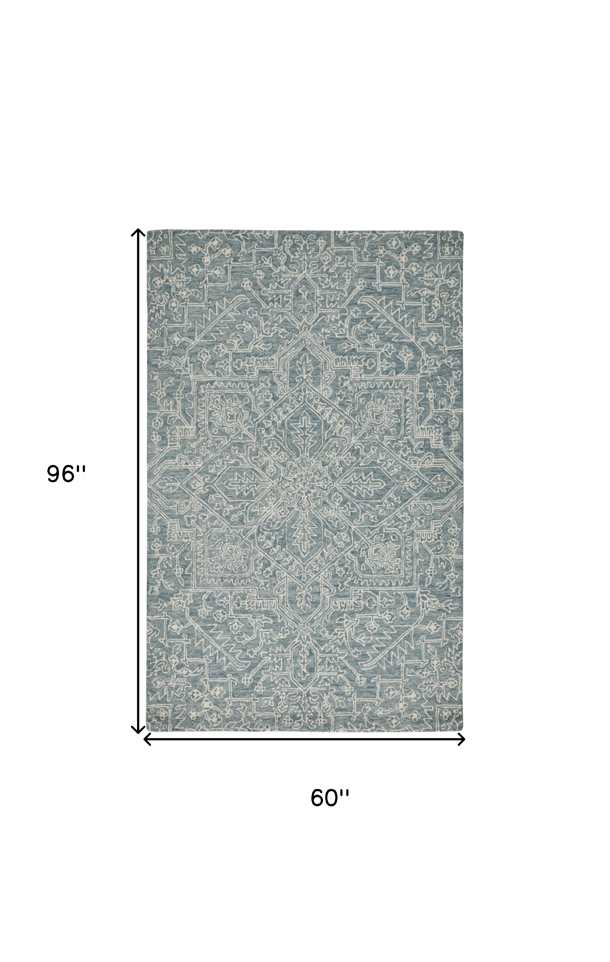 5" X 8" Blue Ivory And Green Wool Floral Tufted Handmade Stain Resistant Area Rug