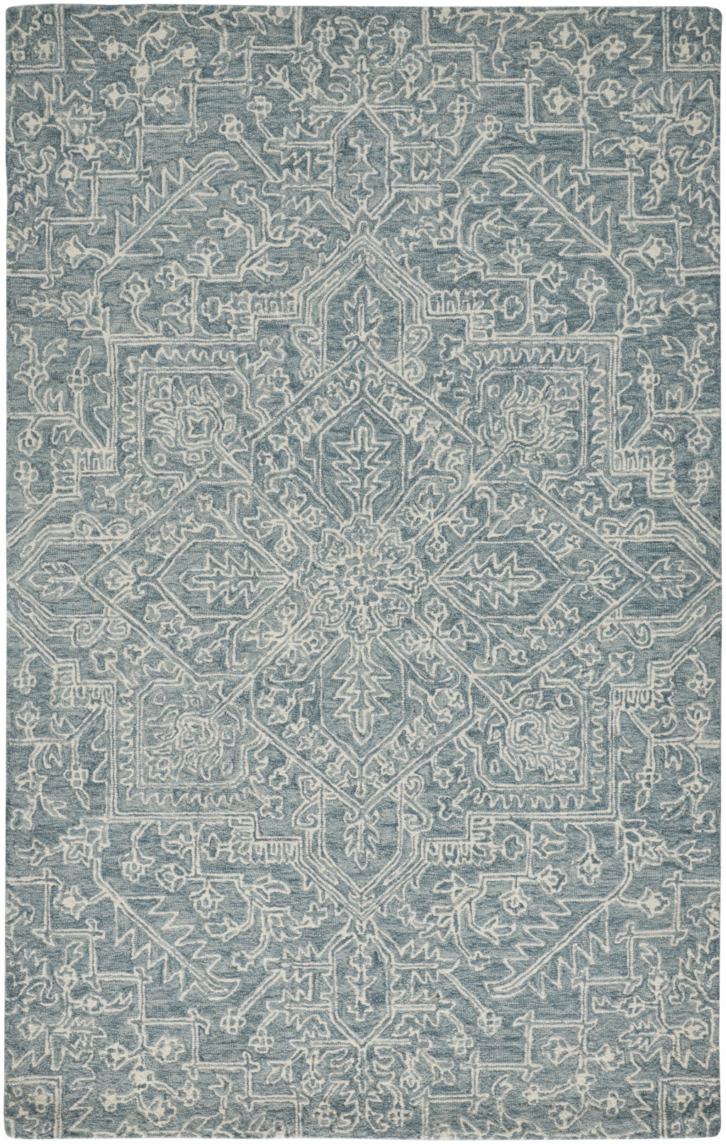 2 X 3 Blue Ivory And green Wool Floral Tufted Handmade Stain Resistant Area Rug