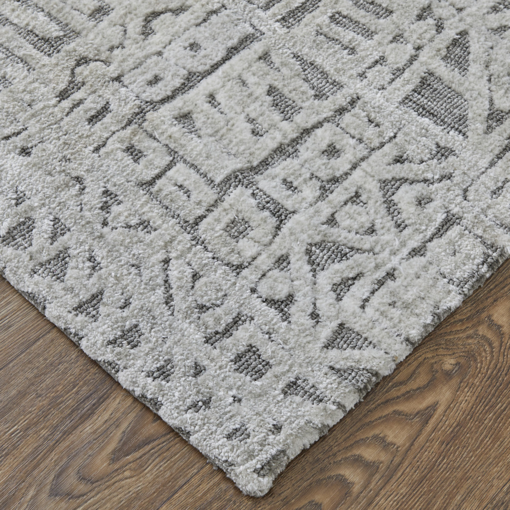 5" X 8" Gray And Silver Geometric Stain Resistant Area Rug