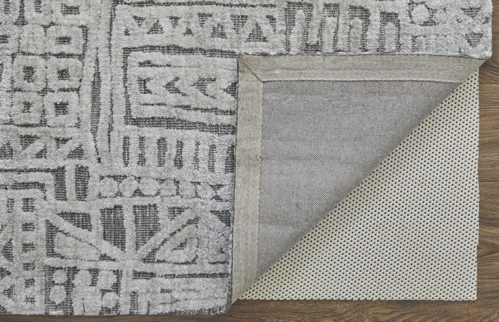 5" X 8" Gray And Silver Geometric Stain Resistant Area Rug