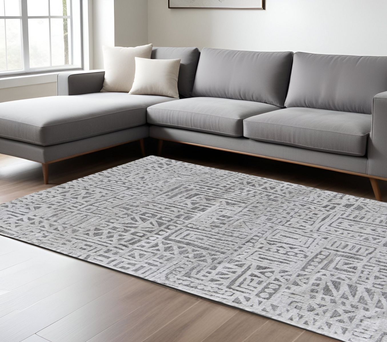 8" X 10" Gray Geometric Non Skid Area Rug