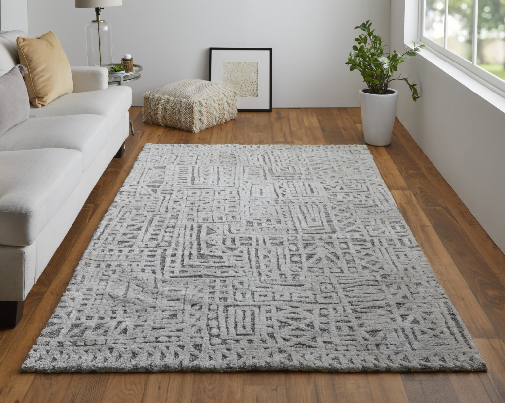 2 X 3 gray And Silver geometric Stain Resistant Area Rug