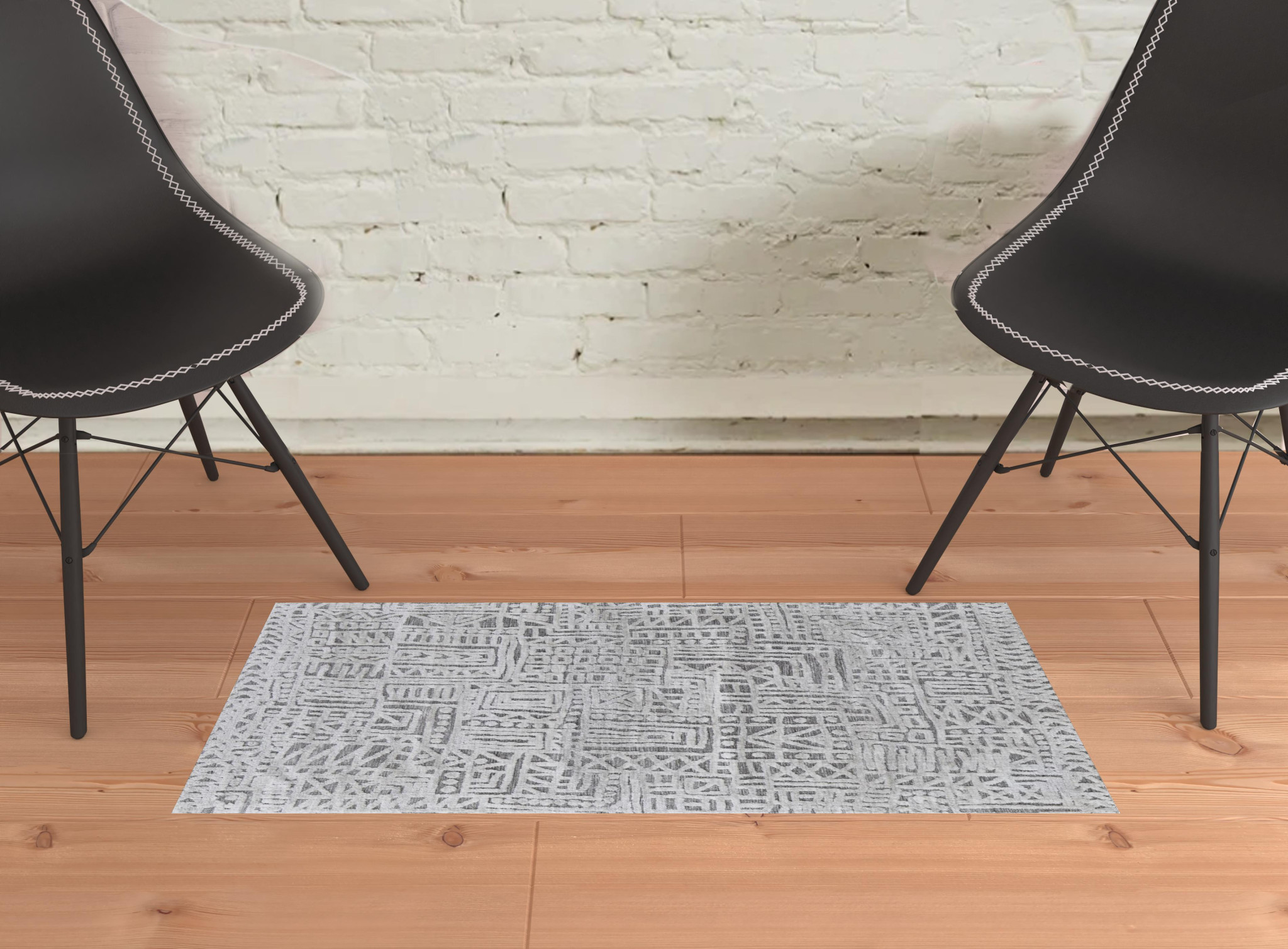 2 X 3 gray And Silver geometric Stain Resistant Area Rug