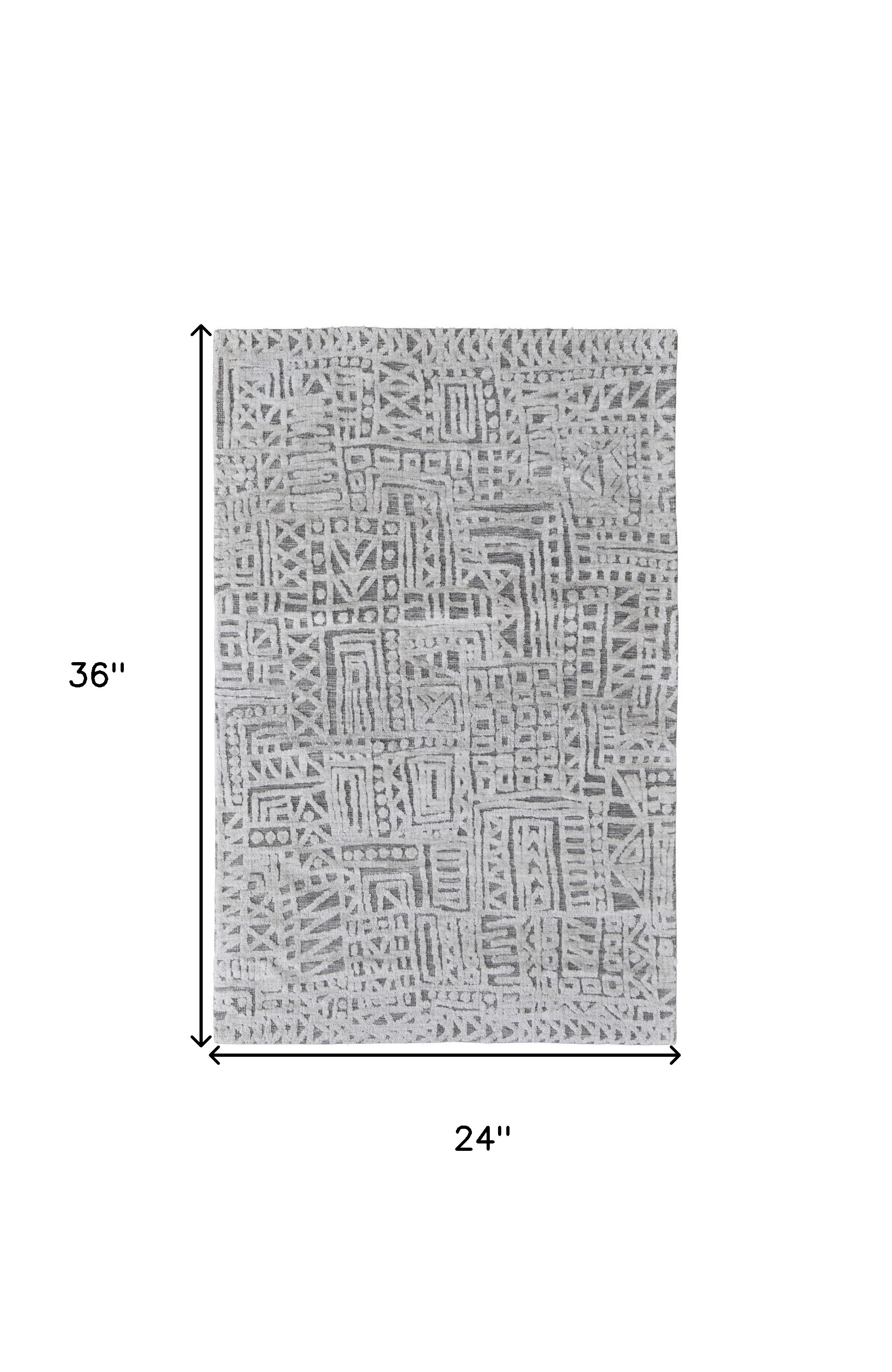 2" X 3" Gray And Silver Geometric Stain Resistant Area Rug