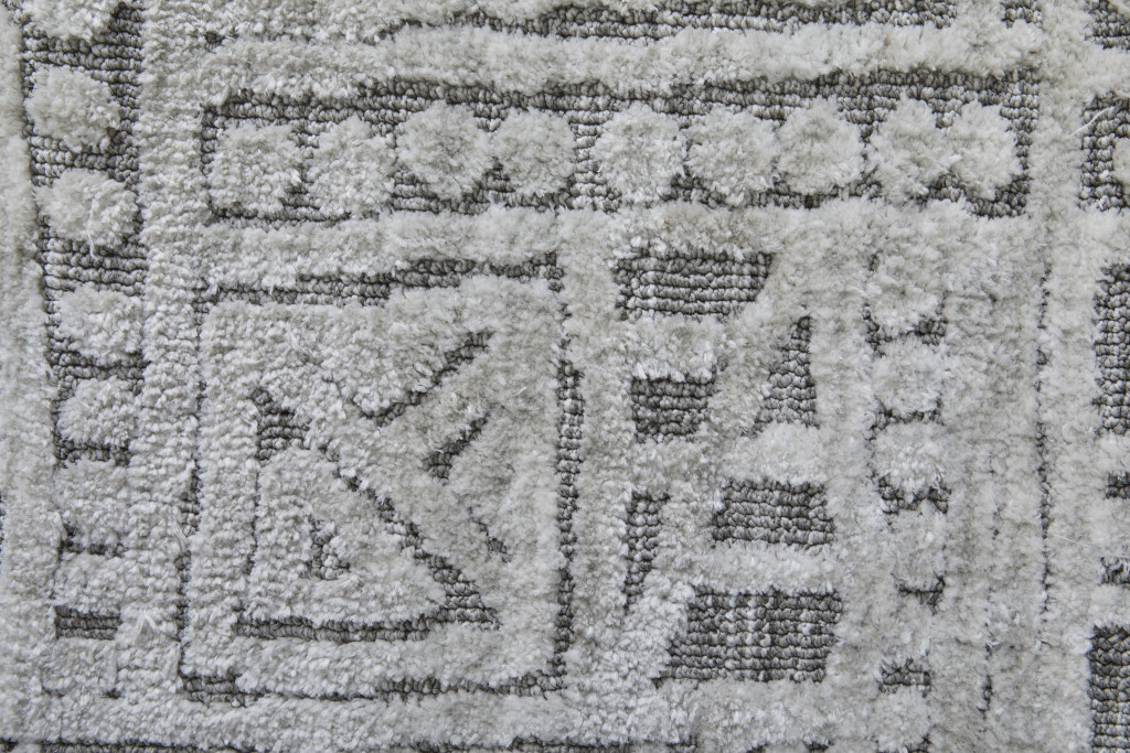 2" X 3" Gray And Silver Geometric Stain Resistant Area Rug