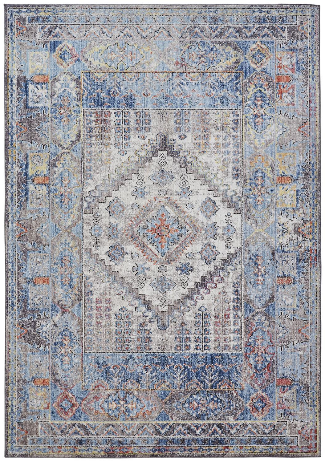 8' X 10' Blue Gray And Ivory Floral Stain Resistant Area Rug-512296-1