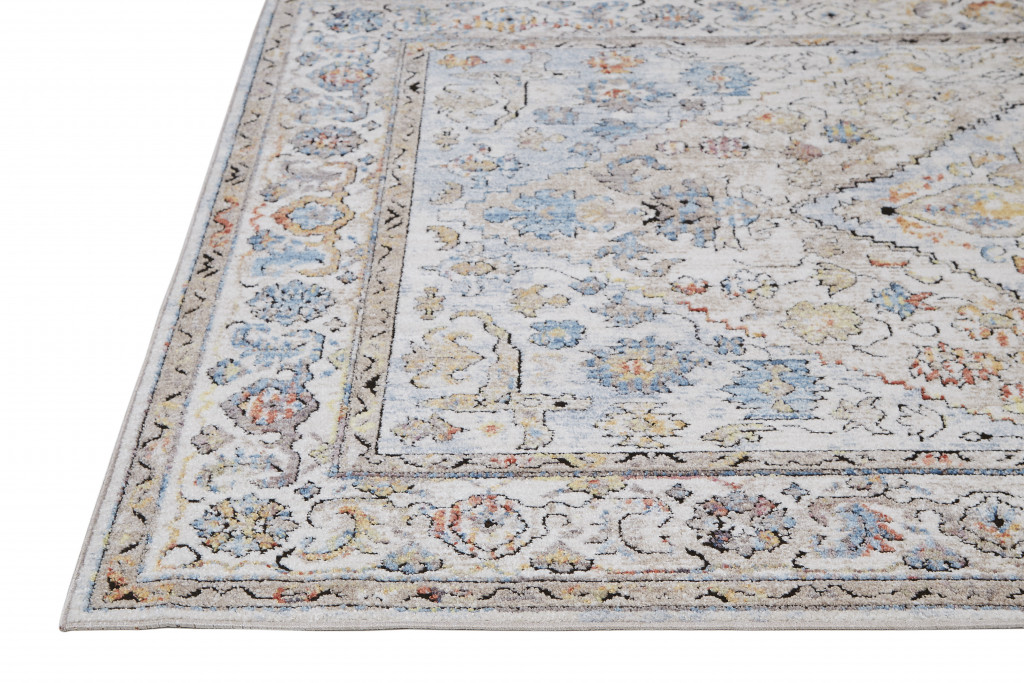 7' X 10' Taupe Blue And Gray Floral Stain Resistant Area Rug-512304-1
