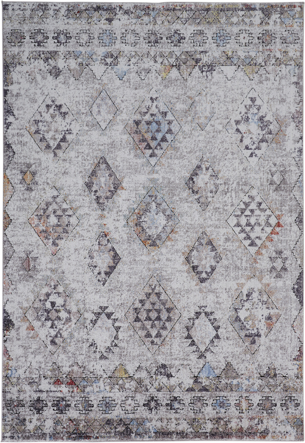 10' X 13' Gray Taupe And Blue Geometric Stain Resistant Area Rug-512326-1