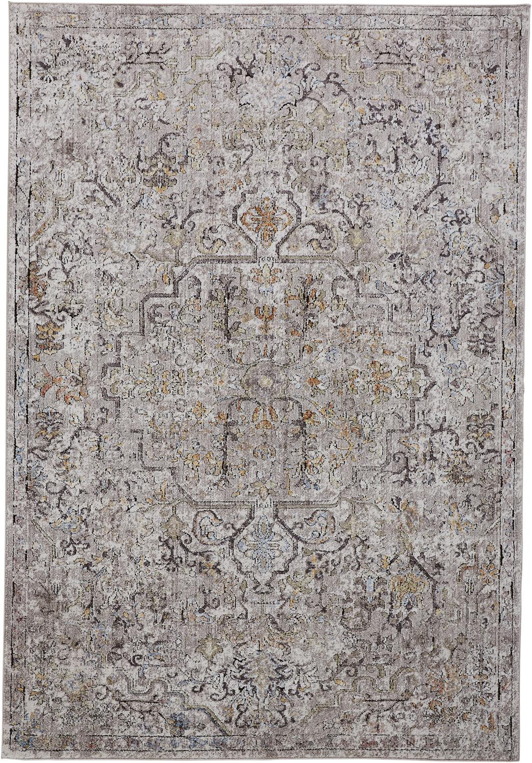 7' X 10' Gray Taupe And Yellow Abstract Stain Resistant Area Rug-512332-1