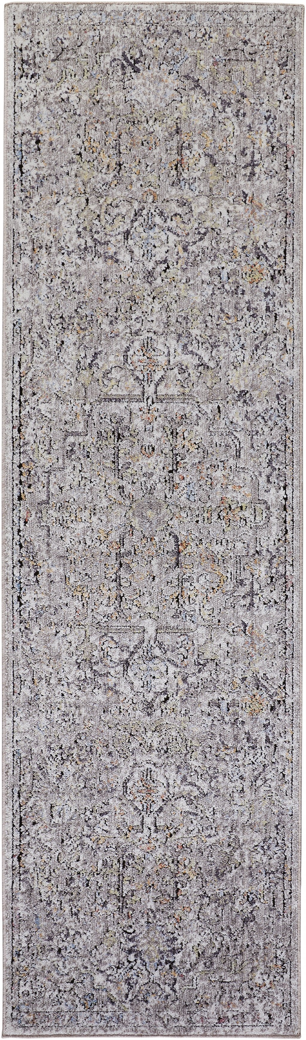 8' Gray Taupe And Yellow Abstract Stain Resistant Runner Rug-512334-1
