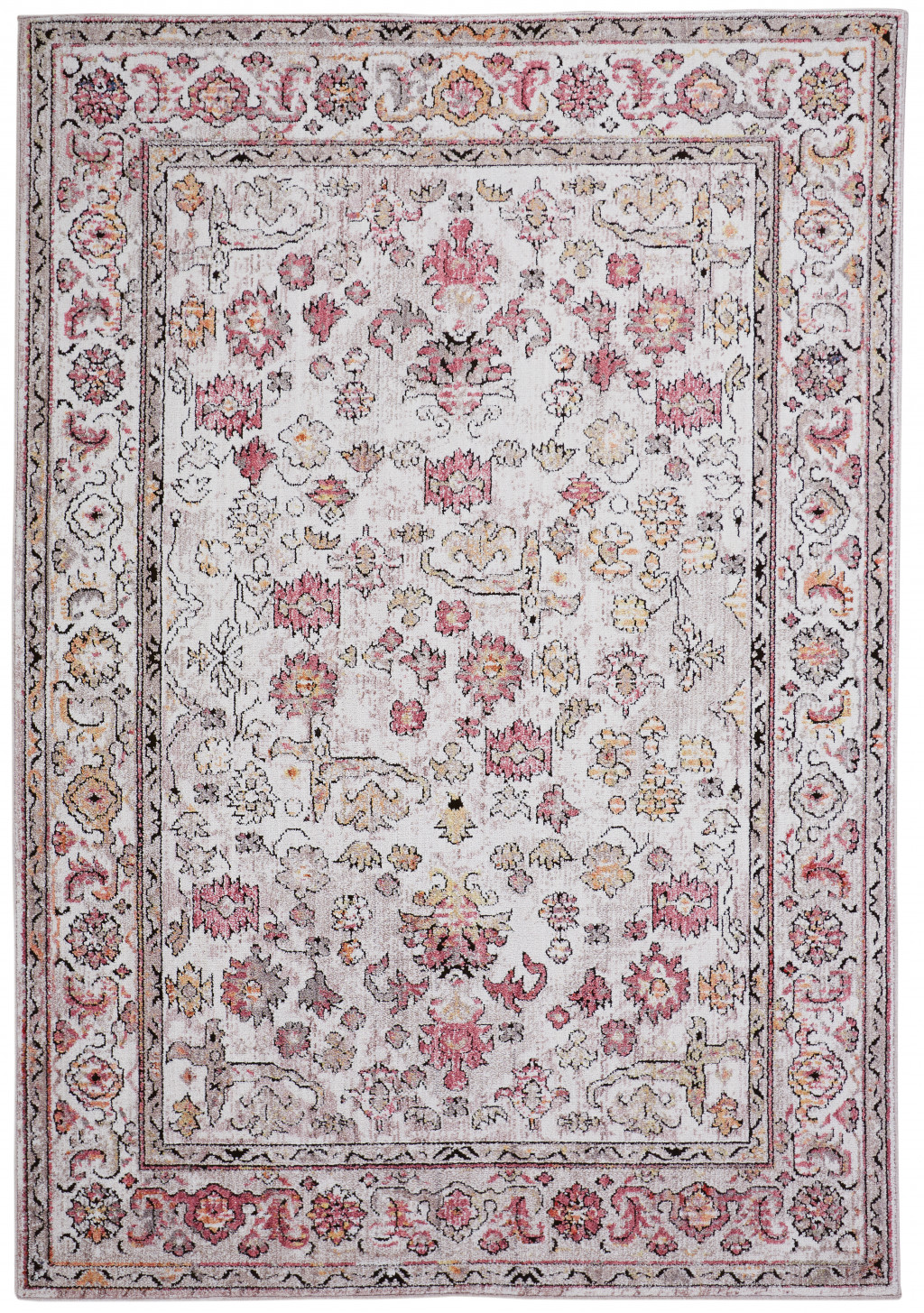 10' X 13' Ivory Pink And Gray Floral Stain Resistant Area Rug-512345-1