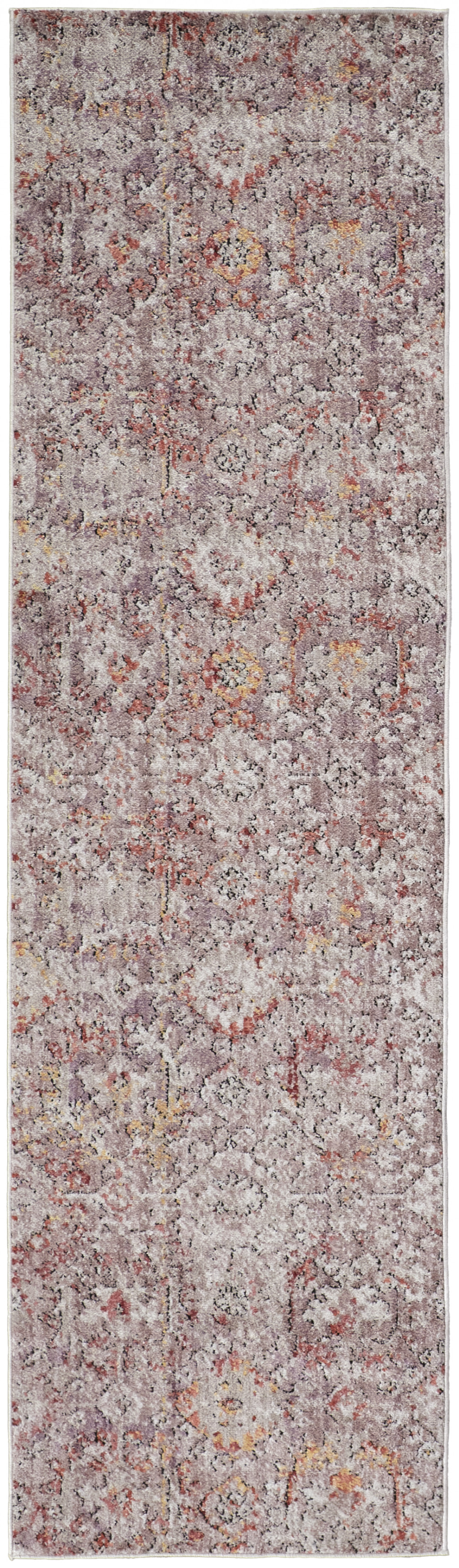 8' Pink Ivory And Gray Abstract Stain Resistant Runner Rug-512353-1