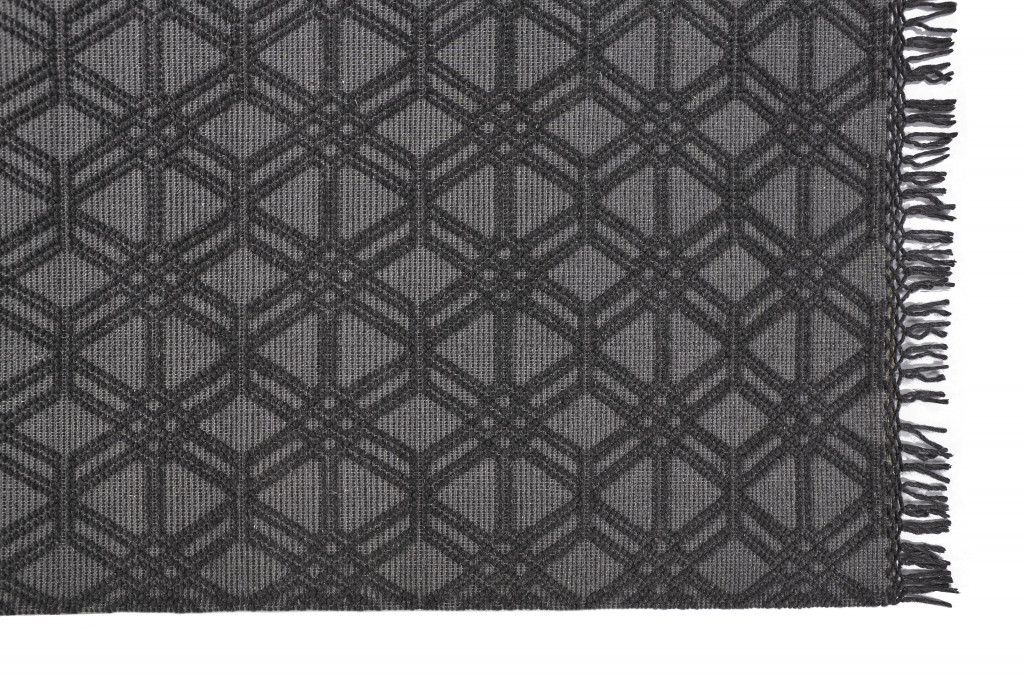 2' X 3' Black And Gray Wool Geometric Hand Woven Area Rug With Fringe-512358-1