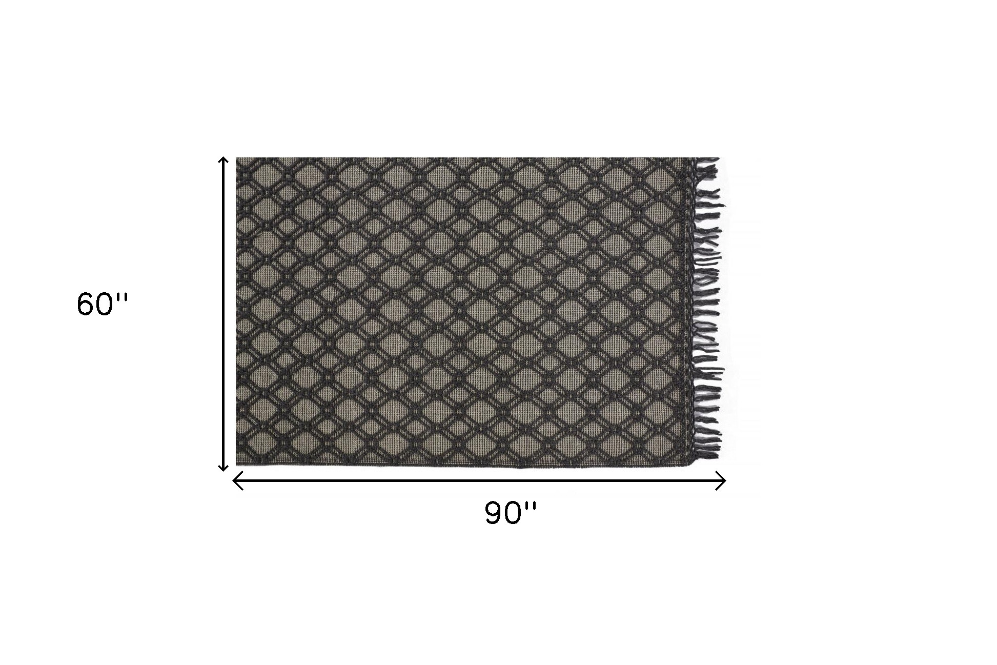 5" X 8" Black And Ivory Wool Geometric Hand Woven Area Rug With Fringe