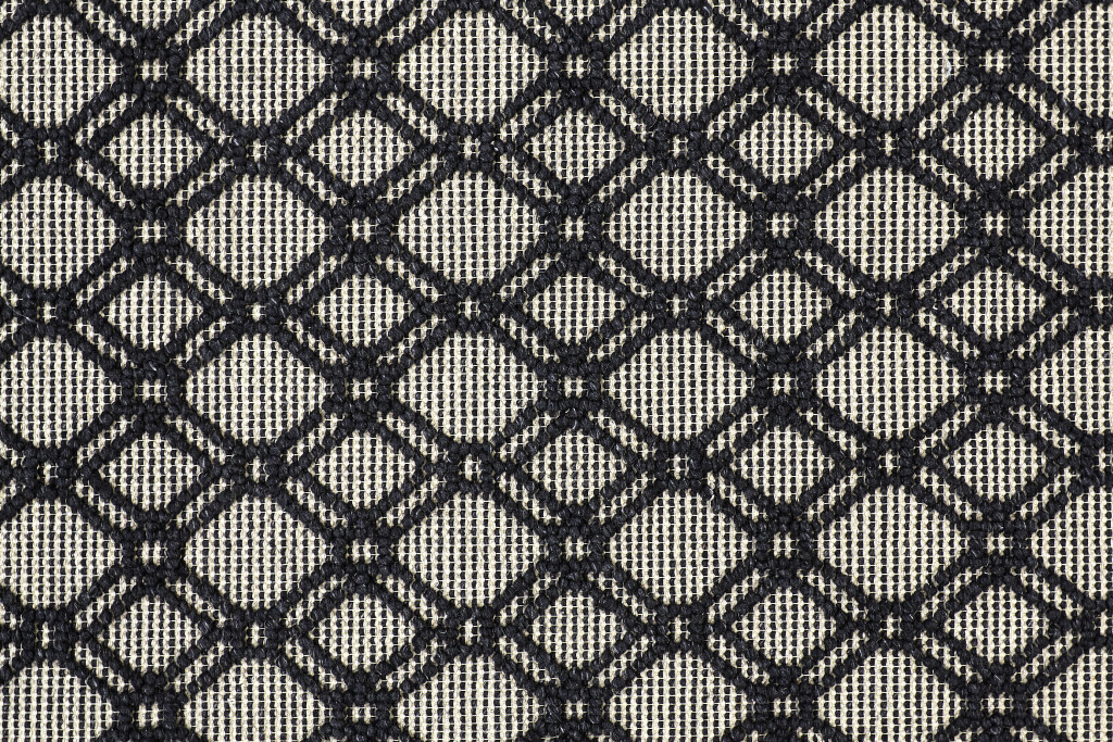 5" X 8" Black And Ivory Wool Geometric Hand Woven Area Rug With Fringe