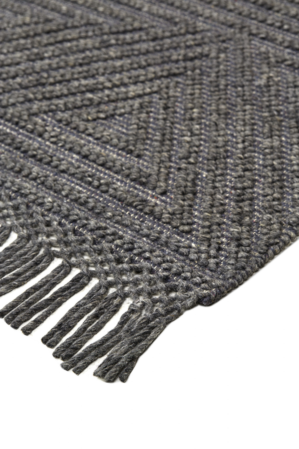 5 X 8 gray Wool geometric Hand Woven Area Rug With Fringe