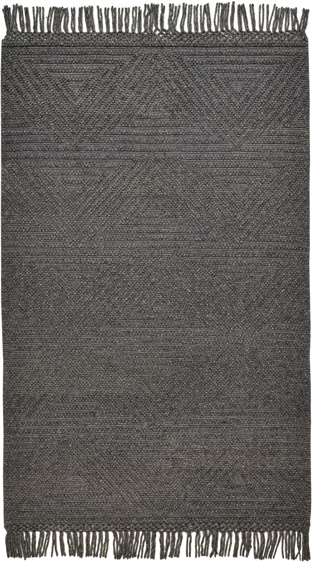 8" X 10" Gray Wool Geometric Hand Woven Area Rug With Fringe